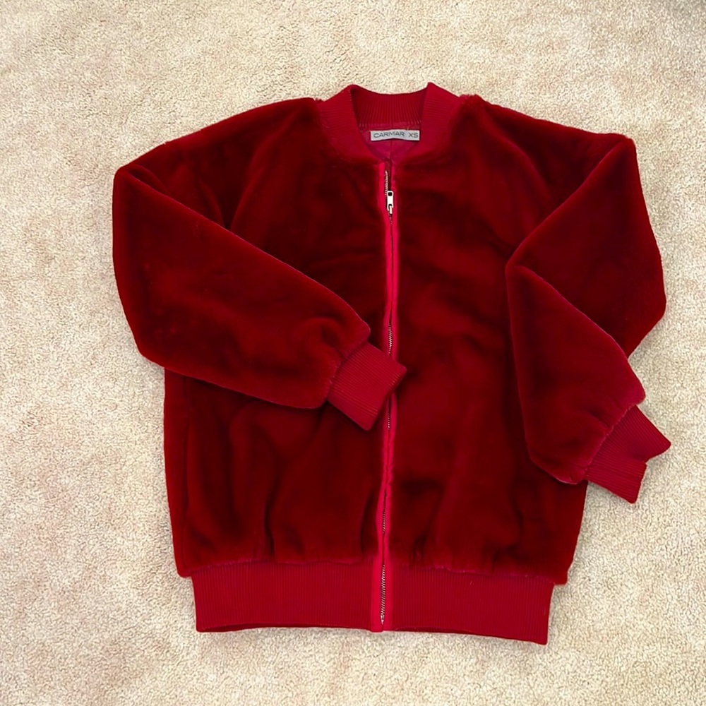 FAUX FUR burgandy bomber!